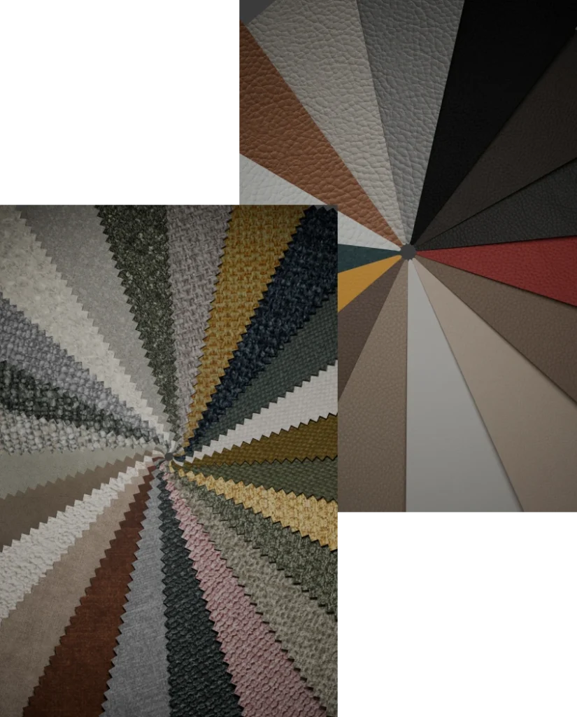 Fan of fabric upholstery swatches in various colours