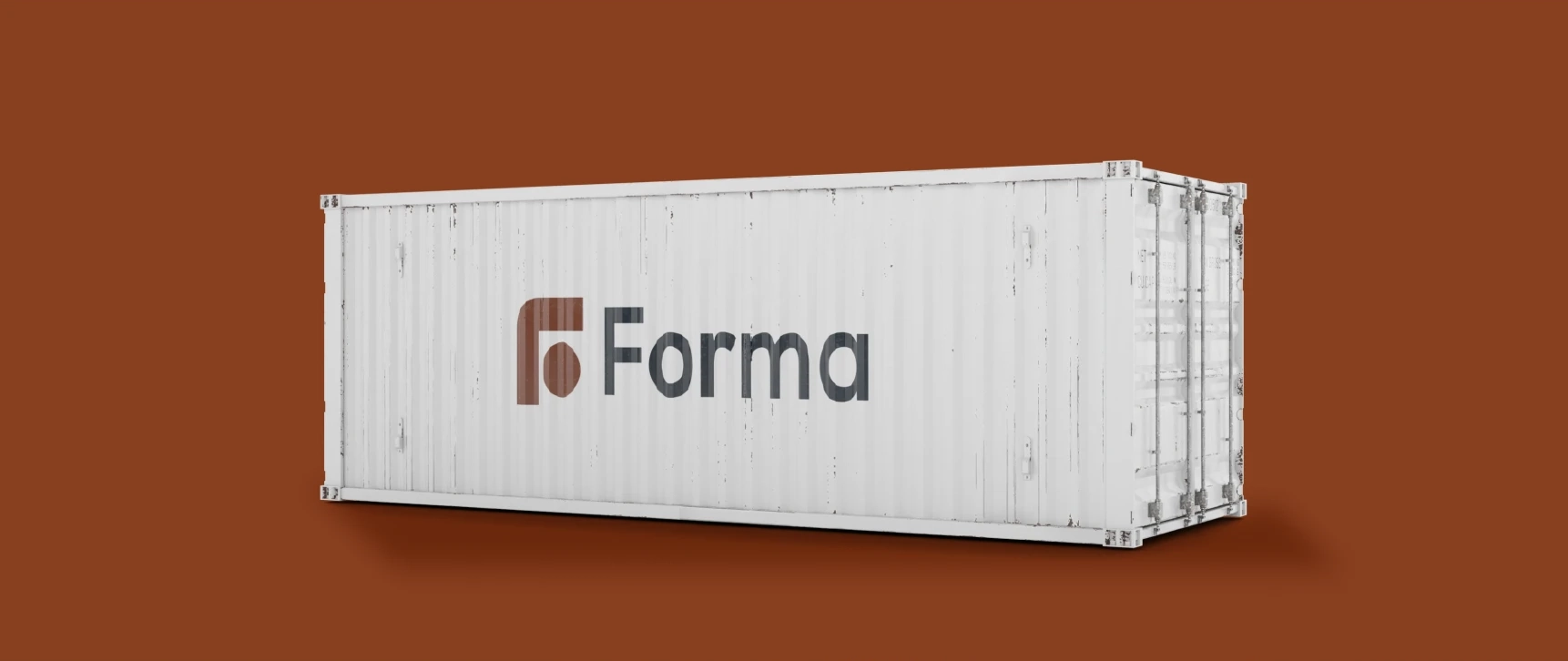 Shipping container branded with the Forma logo