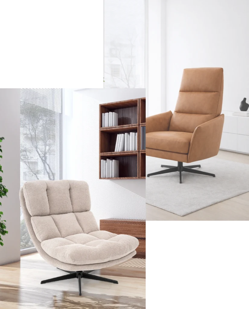 Forma recliner chair and shelving composition on a white background